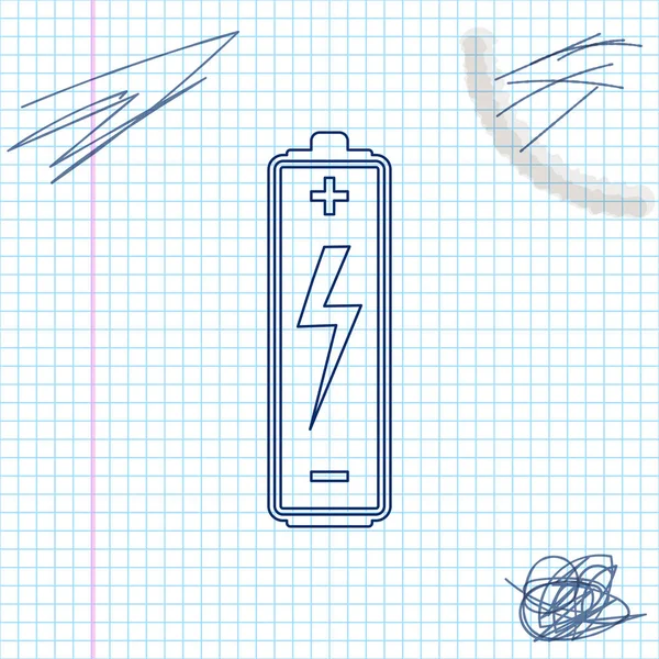 Εικονίδιο σκίτσο γραμμή της μπαταρίας απομονώνεται σε λευκό φόντο. Σύμβολο κεραυνού. Απεικόνιση διανυσματικών φορέων — Διανυσματικό Αρχείο