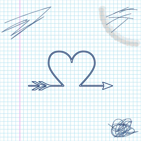 Coração de seta Cupido, Dia dos Namorados cartões ícone de esboço de linha isolado no fundo branco. Ilustração vetorial — Vetor de Stock