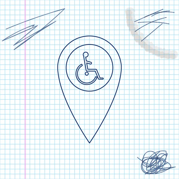 Disabled Handicap in map pointer line sketch icon isolated on white background. Invalid symbol. Wheelchair handicap sign. Vector Illustration — Stock Vector