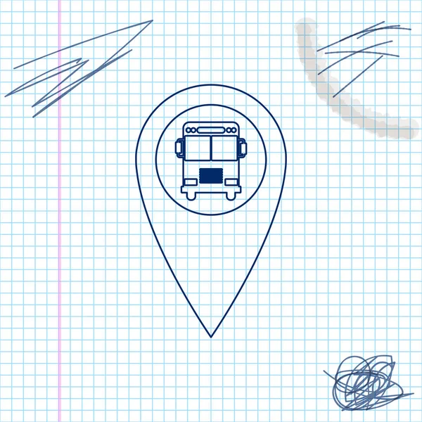 Indicatore di mappa con l'icona dello schizzo della linea di autobus isolato su sfondo bianco. Illustrazione vettoriale — Vettoriale Stock