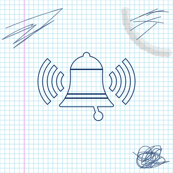 Ringing bell line sketch icon isolated on white background. Alarm symbol, service bell, handbell sign, notification symbol. Vector Illustration — Stock Vector