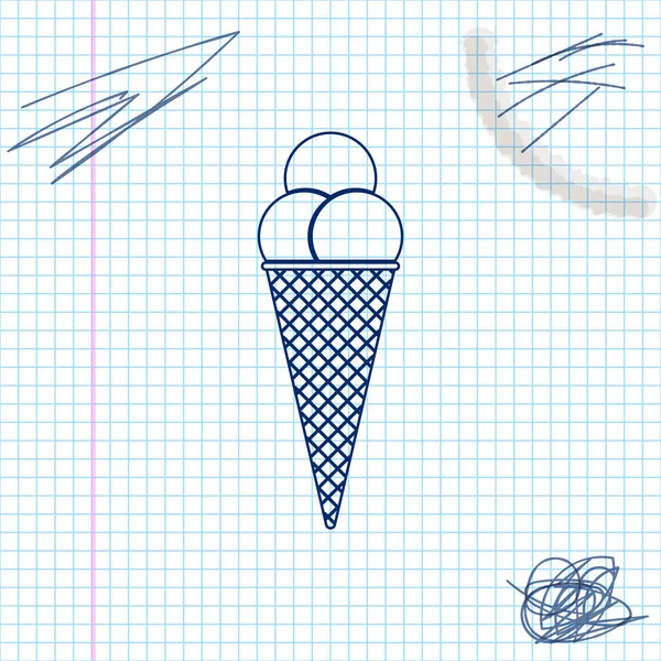 Ice cream in waffle cone line sketch icon isolated on white background. Vector Illustration — Stock Vector