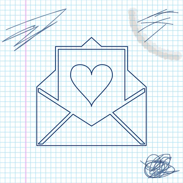Koperta z Valentine ikona szkicu linii serca na białym tle. List miłość i romans. Ilustracja wektorowa — Wektor stockowy