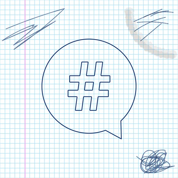Hashtag en la línea de círculo icono de boceto aislado sobre fondo blanco. Símbolo de medios sociales, concepto de signo numérico, medios sociales, micro blogging pr popularidad. Ilustración vectorial — Vector de stock