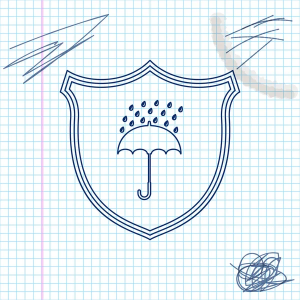 Waterproof line sketch icon isolated on white background. Shield and umbrella. Protection, safety, security concept. Water resistant symbol. Vector Illustration — Stock Vector