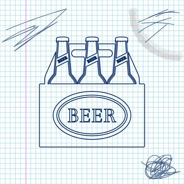 Pack di bottiglie di birra linea icona schizzo isolato su sfondo bianco. Caso cassa birra scatola segno. Illustrazione vettoriale — Vettoriale Stock