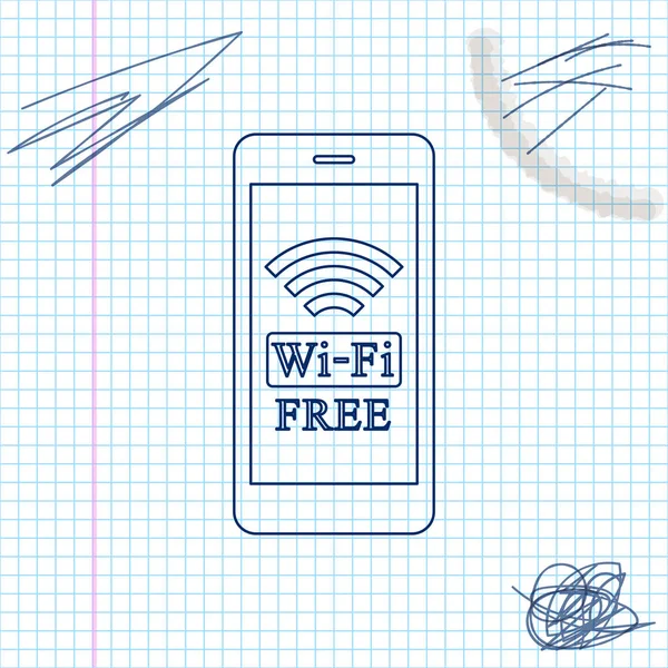 Beyaz arka planda yalıtılmış ücretsiz wi-fi kablosuz bağlantı hattı çizim simgesine sahip akıllı telefon. Kablosuz teknoloji, wi-fi bağlantısı, kablosuz ağ, hotspot kavramı. Vektör İllüstrasyonu — Stok Vektör