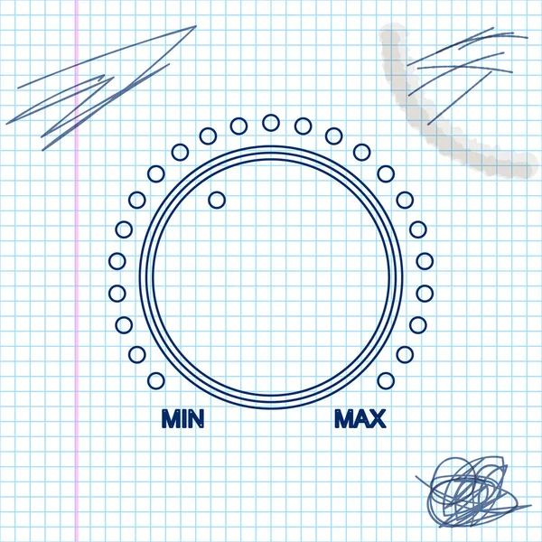 Ratten nivå teknik inställningar linje skiss ikon isolerad på vit bakgrund. Volymknapp, ljudkontroll, musikknopp med siffer skala, analog regulator. Vektor illustration — Stock vektor