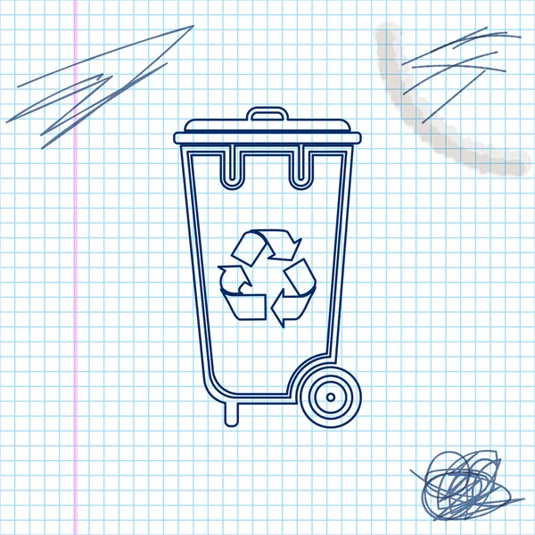 Corbeille avec symbole de recyclage ligne croquis icône isolée sur fond blanc. Icône poubelle. Panneau poubelle. Icône de panier de recyclage. Illustration vectorielle — Image vectorielle