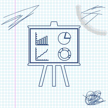 Grafik, grafik, diyagram, pasta grafiği çizim simgesi beyaz arka plan üzerinde yalıtılmış sunum mali iş panosu. Bilgi grafiği pano işareti. Vektör İllüstrasyonu