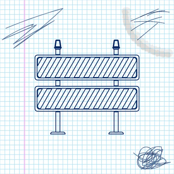 Ícone de esboço de linha de barreira rodoviária no fundo branco. Símbolo de área restrita que estão em processo de construção. Cerca de construção ou reparação obras sinal. Ícone de barreira. Ilustração vetorial —  Vetores de Stock