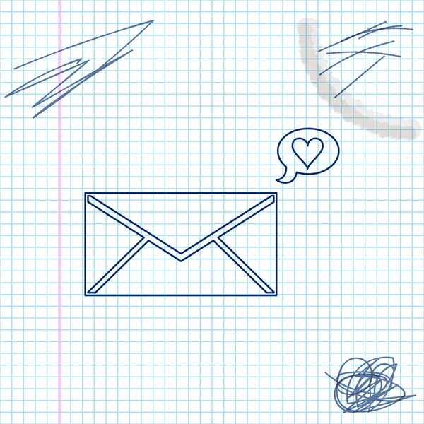 Envelop met Valentijn hartlijn schets pictogram geïsoleerd op witte achtergrond. Boodschap liefde. Letter liefde en romantiek. Vector illustratie — Stockvector
