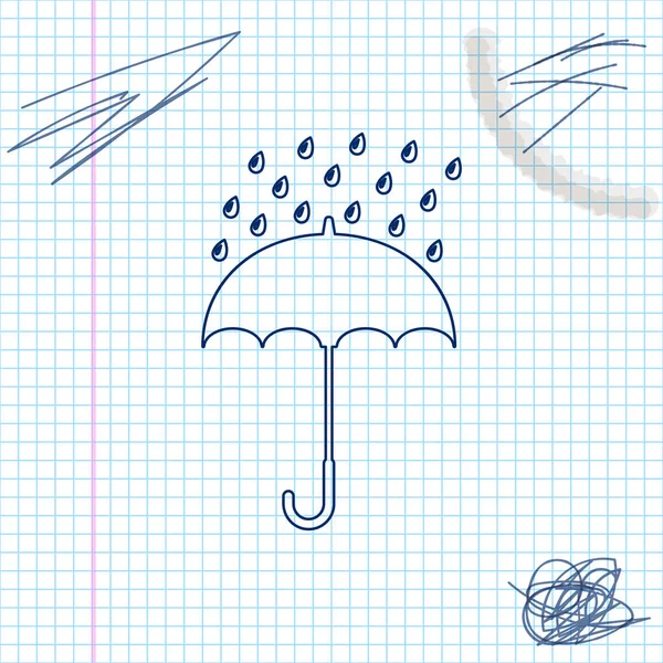 Umbrella and rain drops line sketch icon isolated on white background. Vector Illustration — Stock Vector