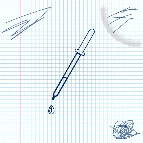 Icono de boceto de línea de pipeta aislado sobre fondo blanco. Elemento médico, equipo de laboratorio de química. Pipeta con gota. Símbolo médico. Ilustración vectorial — Archivo Imágenes Vectoriales