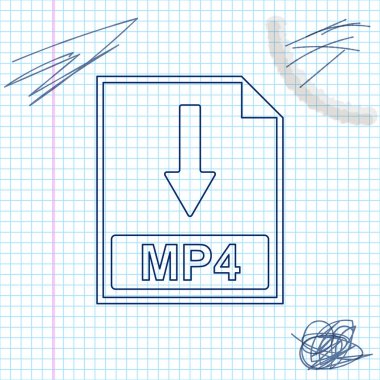 MP4 dosyası belge simgesi. Download MP4 düğme çizgi kroki simgesi beyaz arka planda izole. Vektör Illustration