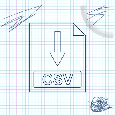 CSV dosyası belge simgesi. Download CSV düğme çizgi kroki simgesi beyaz arka planda izole. Vektör Illustration