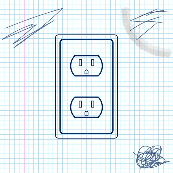 Tomada elétrica no ícone de esboço de linha dos EUA isolado em fundo branco. Tomada de energia. Ilustração vetorial — Vetor de Stock