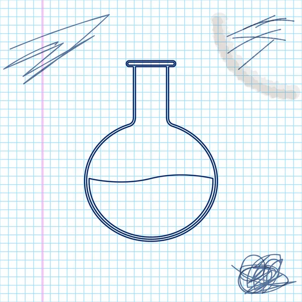 Tubo de ensayo y matraz: icono del boceto de la línea de ensayo del laboratorio químico aislado sobre fondo blanco. Signo de cristalería del laboratorio. Ilustración vectorial — Vector de stock