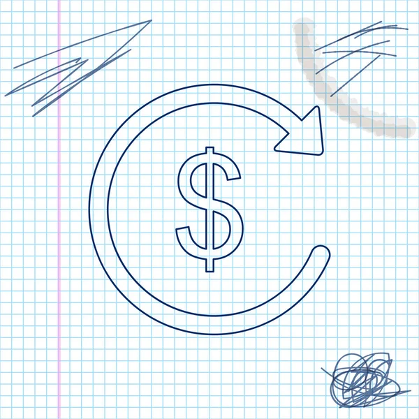 Erstattung Geldlinie Skizze Symbol isoliert auf weißem Hintergrund. Finanzdienstleistungen, Cash-Back-Konzept, Geldrückerstattung, Rendite, Sparbuch, Währungsumtausch. Vektorillustration — Stockvektor