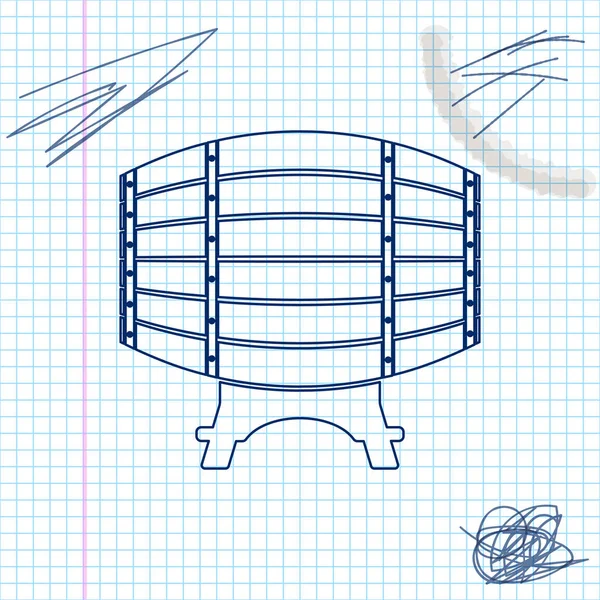 Ξύλινο βαρέλι σε ράφι γραμμή σκίτσο εικονίδιο απομονώνεται σε λευκό φόντο. Απεικόνιση διανυσματικών φορέων — Διανυσματικό Αρχείο