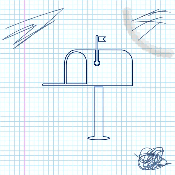 Open mail box line sketch icoon geïsoleerd op witte achtergrond. Postvak pictogram. Mail Postbox op paal met vlag. Vector illustratie — Stockvector