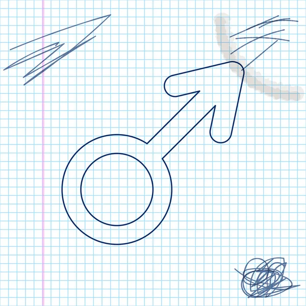 男性性別記号線スケッチアイコンが白い背景に分離されています。ベクトルイラストレーション — ストックベクタ