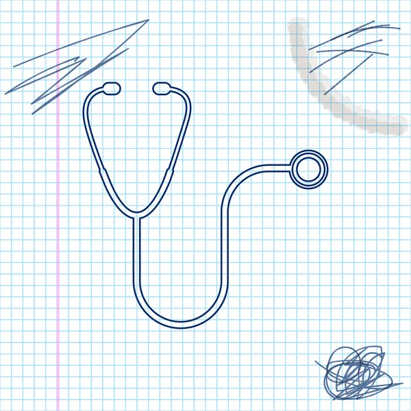 Stethoscope medical instrument line sketch icon isolated on white background. Vector Illustration — Stock Vector