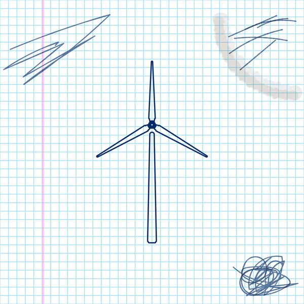 Ícone de esboço de linha de turbina eólica isolado no fundo branco. Sinal do gerador de vento. Silhueta de moinho de vento. Moinhos de vento para produção de energia elétrica. Ilustração vetorial — Vetor de Stock