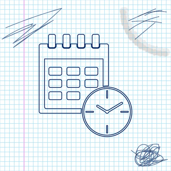 Calendário e ícone de esboço de linha de relógio isolado no fundo branco. Horário, nomeação, organizador, timesheet, gerenciamento de tempo, data importante. Sinal de data e hora. Ilustração vetorial — Vetor de Stock