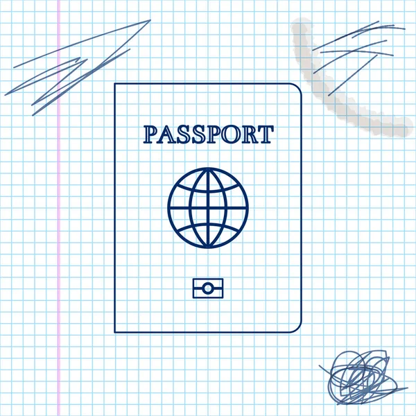 Pasaporte con icono de boceto de línea de datos biométricos aislado sobre fondo blanco. Documento de identificación. Ilustración vectorial — Vector de stock