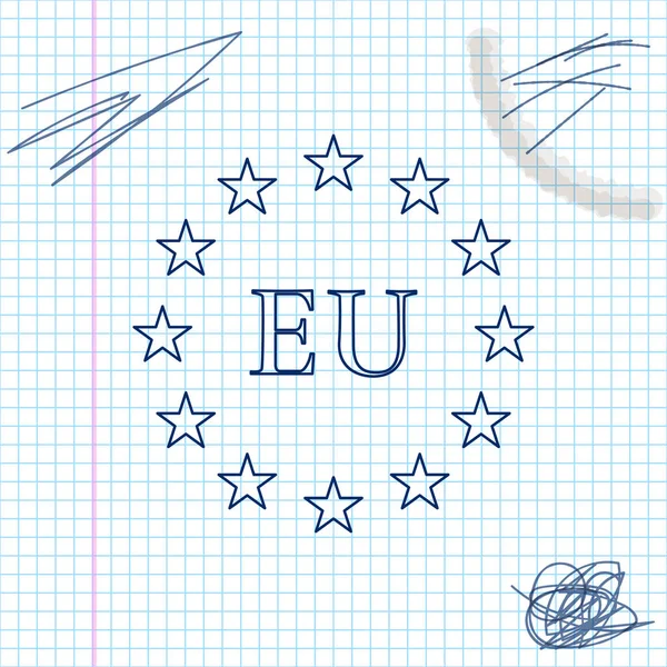 Flagge der Europäischen Union Linienskizze Symbol isoliert auf weißem Hintergrund. eu Kreis-Symbol. EU-Flagge schwenkend. Vektorillustration — Stockvektor