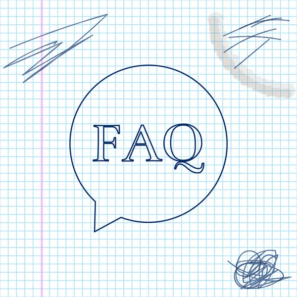 Burbuja de voz con texto FAQ línea de información bosquejo icono aislado sobre fondo blanco. Botón Círculo con texto FAQ. Ilustración vectorial — Vector de stock