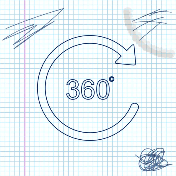 Γωνία 360 μοίρες γραμμή σκίτσο εικονίδιο απομονώνεται σε λευκό φόντο. Περιστροφή 360 μοιρών. Γεωμετρικά μαθηματικά σύμβολο. Πλήρης περιστροφή. Απεικόνιση διανυσματικών φορέων — Διανυσματικό Αρχείο