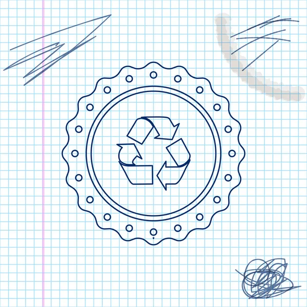 Ícone de esboço de linha de etiqueta de símbolo de reciclagem isolado no fundo branco. Símbolo de reciclagem ambiental. Ilustração vetorial —  Vetores de Stock