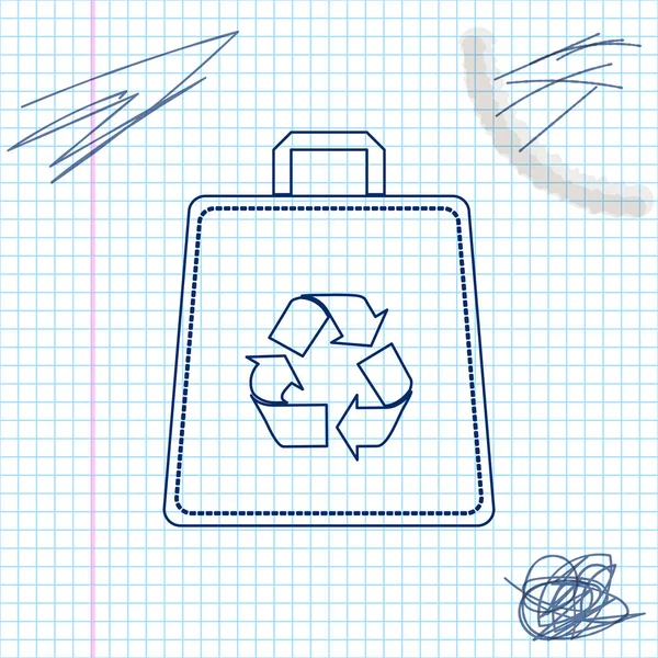 Paper shopping bag with recycle line sketch icon isolated on white background. Bag with recycling symbol. Vector Illustration — Stock Vector