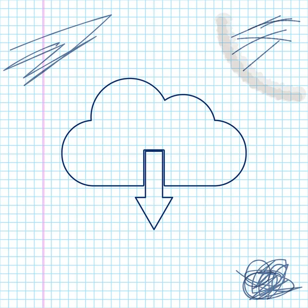 Bulut indir çizgi çizim simgesi beyaz arka planda yalıtılmış. Vektör Illustration — Stok Vektör