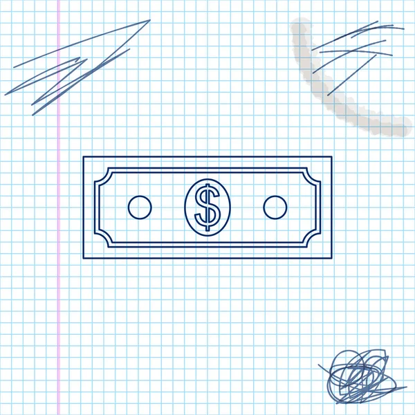 Kağıt para Amerikan doları nakit çizgi kroki simgesi beyaz arka planda izole. Dolar banknot işareti. Vektör Illustration — Stok Vektör