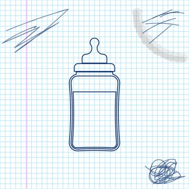 Beyaz arka planda izole bebek şişesi çizgi kroki simgesi. Besleme şişesi simgesi. Süt şişesi işareti. Vektör Illustration