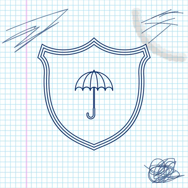 Waterproof line sketch icon isolated on white background. Shield and umbrella. Water protection sign. Water resistant symbol. Vector Illustration — Stock Vector