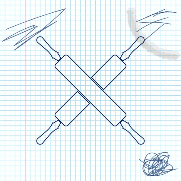 Gekruiste Rolling pins lijn schets pictogram geïsoleerd op witte achtergrond. Keukengerei en apparatuur. Vector illustratie — Stockvector