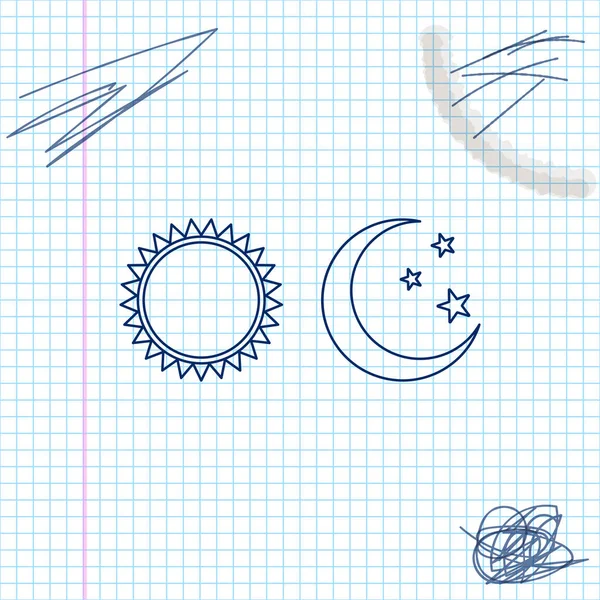 Icône de croquis en ligne de soleil et de lune isolée sur fond blanc. Météo jour et nuit. Illustration vectorielle — Image vectorielle
