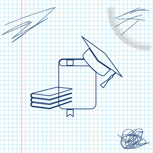 Casquette graduée et icône de croquis en ligne de livre isolé sur fond blanc. Illustration vectorielle — Image vectorielle