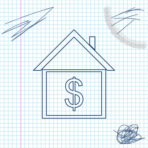 Casa com ícone de esboço de linha dólar isolado no fundo branco. Casa e dinheiro. Conceito imobiliário. Ilustração vetorial — Vetor de Stock