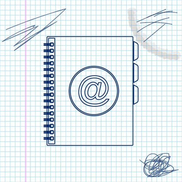 Icono de boceto de línea de libreta de direcciones aislado sobre fondo blanco. Cuaderno, dirección, contacto, directorio, teléfono, icono de la guía telefónica. Ilustración vectorial — Vector de stock