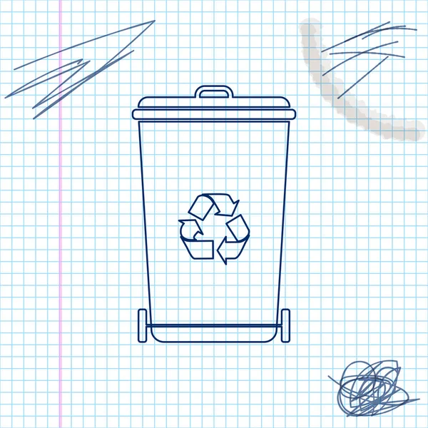 白い背景に分離されたリサイクルシンボル線のスケッチアイコンを持つごみ箱。ゴミ箱のアイコン。ゴミ箱の標識。バスケットアイコンをリサイクルします。ベクトルイラストレーション — ストックベクタ