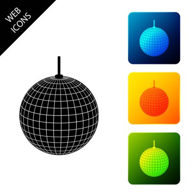 Disko topu simgesi beyaz arka planda izole. Simgeleri renkli kare düğmeleri ayarlayın. Vektör İllüstrasyonu