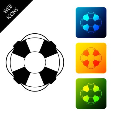 Lifebuoy simgesi beyaz arka plan üzerinde izole. Can kurtaran sembolü. Simgeleri renkli kare düğmeleri ayarlayın. Vektör İllüstrasyonu