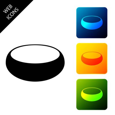 Beyaz arka planda izole edilmiş kase simgesi. Simgeleri renkli kare düğmeleri ayarlayın. Vektör İllüstrasyonu