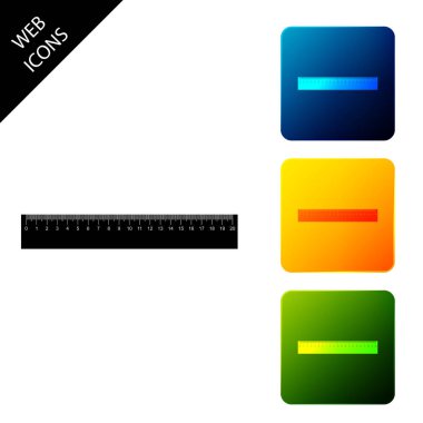 Beyaz arka planda yalıtılmış cetvel simgesi. Düz kenar sembolü. Simgeleri renkli kare düğmeleri ayarlayın. Vektör İllüstrasyonu