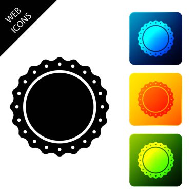 Beyaz arka planda yalıtılmış kaliteli amblem simgesi. Simgeleri renkli kare düğmeleri ayarlayın. Vektör İllüstrasyonu